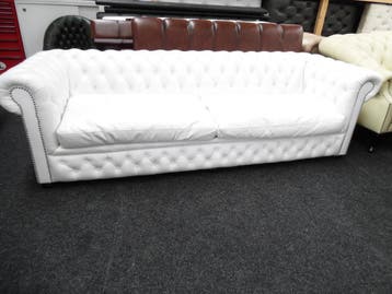 Chesterfield Maarssen  Wit Leren Chesterfield XL 4 zits bank, Ophalen, Chesterfield, Leer, Zo goed als nieuw