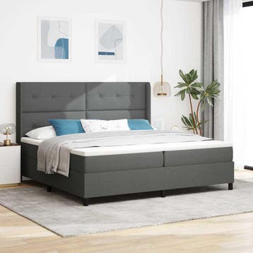 vidaXL LED Box Spring Bed met hoofdeinde Donkergrijs 200 x, Verzenden, Nieuw, Grijs, Stof