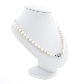 Parel collier met witgouden slot (Ketting), Gebruikt, Ophalen of Verzenden, Met edelsteen, Goud