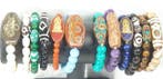 12 Boeddhistische armbanden met amethist, onyx, tijgeroog,