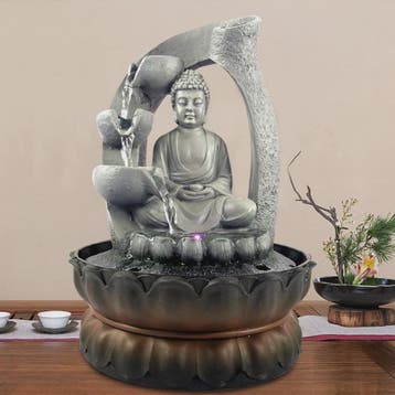 Zen Boeddha Waterval Tafeldecoratie met LED Verlichting, Tuin en Terras, Verzenden, Nieuw