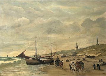 Hollandse School (XX) - Historisch Hollands strandgezicht