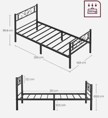 Metalen Eenpersoonsbed 90x200 cm met Hoofdbord, Verzenden, Nieuw