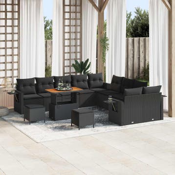 vidaXL Tuinbankenset 13 st Zwart poly rattan, Verzenden, Nieuw, Rotan, 3 zitplaatsen
