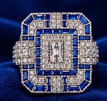 Prachtige architectonische pavé ring in blauw en wit van 925, Nieuw