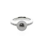 Witgouden ring met Tahiti parel en diamanten; 0,10 ct., Gebruikt, Overige kleuren, Ophalen of Verzenden, 17 tot 18