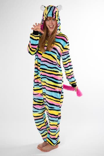 KIMU® Onesie Regenboog Tijger Zebra Pak S-M of 158-164 Tijge, Carnaval, Nieuw, Ophalen of Verzenden, Kleding
