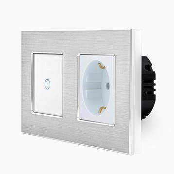 TOUCH SCHAKELAAR + WANDCONTACTDOOS | ALUMINIUM | ZILVER, Ophalen of Verzenden, Nieuw, Schakelaar