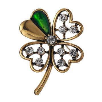 Fako Bijoux - Broche - Klavertje Vier - Goud Strass -, Sieraden, Tassen en Uiterlijk, Broches, Verzenden, Nieuw