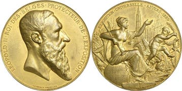 Vergoudete brons medaille 1885 Ausstellungen, Postzegels en Munten, Penningen en Medailles, Verzenden