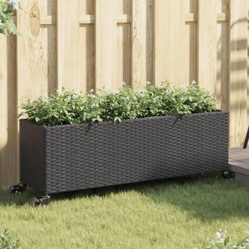 vidaXL Plantenbak met wielen 3 potten 107x32x38 cm poly, Tuin en Terras, Bloembakken en Plantenbakken, Verzenden, Nieuw