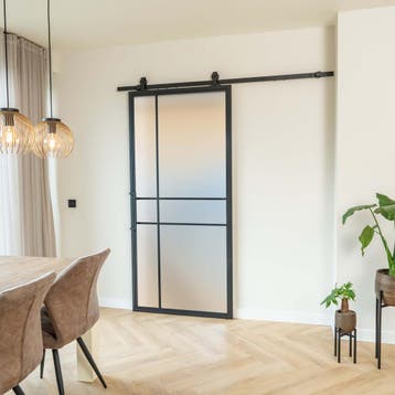 Stalen Schuifdeur - Zwart - 6 Vlaks - Mat glas - Luxe design, Doe-het-zelf en Verbouw, Kozijnen en Schuifpuien, 75 tot 150 cm