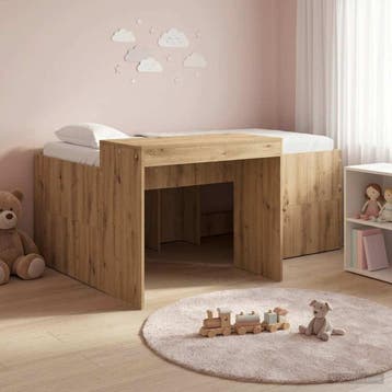 vidaXL Hoge Bed Frame met Bureau voor Kinderen Artisanaal, Verzenden, Nieuw, Bruin, Hout