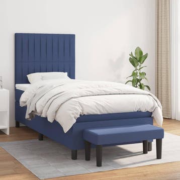 vidaXL Boxspring met matras stof blauw 90x200 cm, 90 cm, Eenpersoons, Nieuw, 200 cm