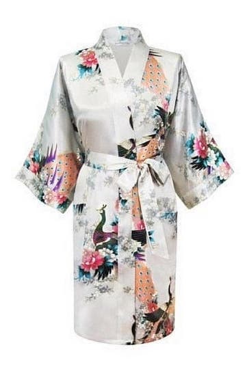 KIMU® Kimono Wit Kort L-XL Yukata Satijn Boven de Knie Korte, Ophalen of Verzenden, Nieuw, Maat 42/44 (L), Carnaval