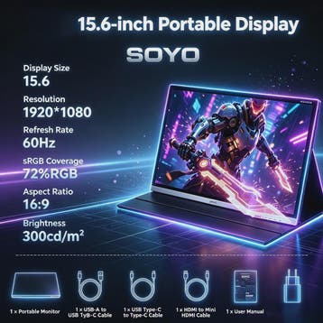 SOYO 15.6 Inch Full HD Draagbare Monitor - 1080P, 60Hz, 72%, Computers en Software, Monitoren, Verzenden, Nieuw