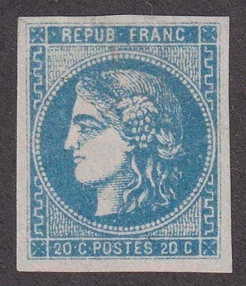Frankrijk - 20c outremer nieuw* - certificaat Brun - TTB -, Gestempeld