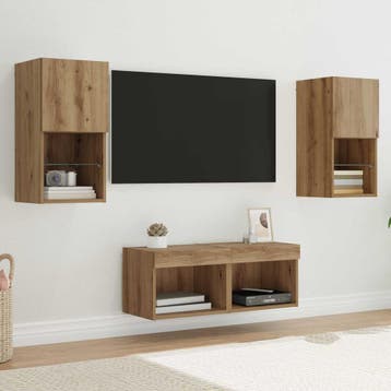 vidaXL TV Wandkasten 4 st Artisan Eiken Bewerkt hout, Minder dan 50 cm, Verzenden, Nieuw, Minder dan 100 cm