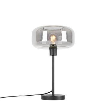 Art deco tafellamp zwart met smoke glas - Bizle, Verzenden, Nieuw, Glas, Art Deco