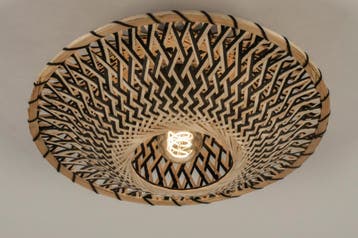 Rietveld Plafondlampen - Zwart, Naturel - Hout, Rotan, Verzenden, Nieuw