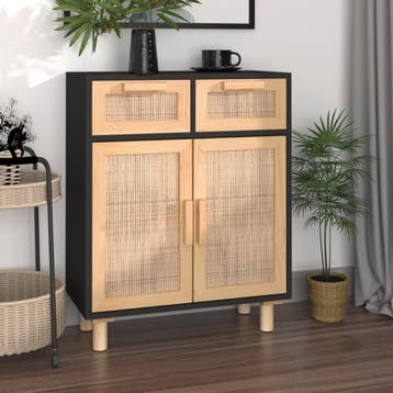 vidaXL Dressoir 60x30x75 cm massief grenen hout en rattan, Huis en Inrichting, Kasten | Dressoirs, Verzenden, Nieuw, 50 tot 100 cm