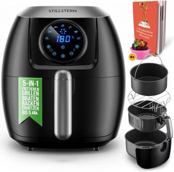 Airfryer - Heteluchtfriteuse - 5 Liter - 1800W - Zwart - Sti, Verzenden, Zo goed als nieuw