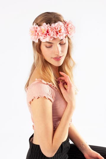 KIMU® Bloemenkrans Haar Hibiscus Lichtroze Hawaii Roze Bloem, Ophalen of Verzenden, Nieuw, Carnaval, Accessoires