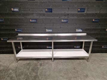 Werktafel | trespa bodemschap | gelast | RVS | 258 cm |, Gebruikt, RVS Meubilair