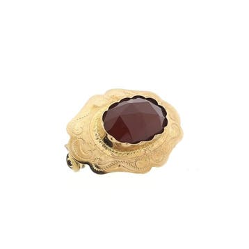 Vintage gouden broche met carneool, Gebruikt, Ophalen of Verzenden, Met edelsteen, Goud