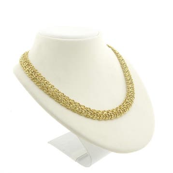 Gouden fantasieschakel collier (Ketting), Ophalen of Verzenden, Gebruikt, Goud, Goud