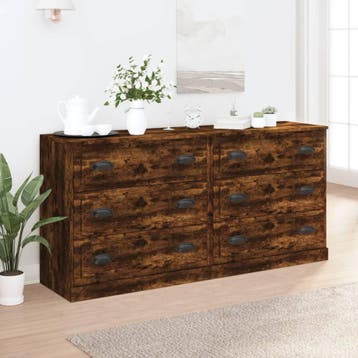 vidaXL Dressoirs 2 st bewerkt hout gerookt eikenkleurig, Verzenden, Nieuw, Overige houtsoorten