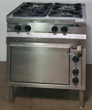 Occasion MKN 4-pits gas fornuis met elektrische oven, Ophalen, Gebruikt, Ovens, Magnetrons en Steamers