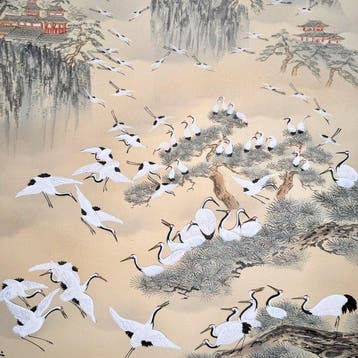 Japanse “Honderd Kraanvogels” Hangende Rol door Gyokuho –, Antiek en Kunst