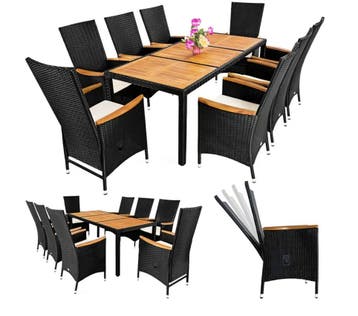 Polyrotan Tuinset 9-tlg Zwart (Tuinbanken-Tuinsets), Tuin en Terras, Tuinsets en Loungesets, Verzenden, Nieuw