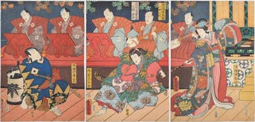 KUNISADA • Ushiwakamaru en Jruri-hime • Tryptiek • Japanse, Antiek en Kunst