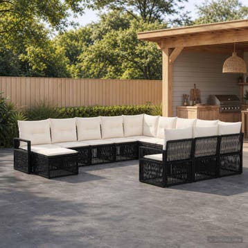 vidaXL Tuinbankenset 12 st Zwart poly rattan, Verzenden, Nieuw, 2 zitplaatsen