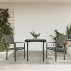 vidaXL 3-delige Tuinset textileen en staal zwart, 2 zitplaatsen, Verzenden, Nieuw, Rvs