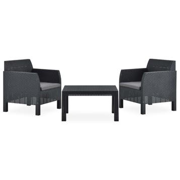 vidaXL 3-delige Loungeset met kussens PP rattan, Verzenden, Nieuw, Loungeset