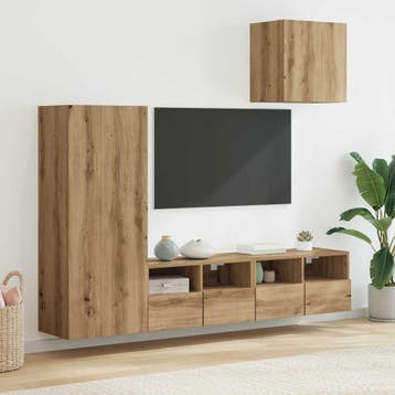 vidaXL TV Wandmeubels 4 st Artisan Eiken Bewerkt hout, Minder dan 50 cm, Verzenden, 100 tot 150 cm, Nieuw