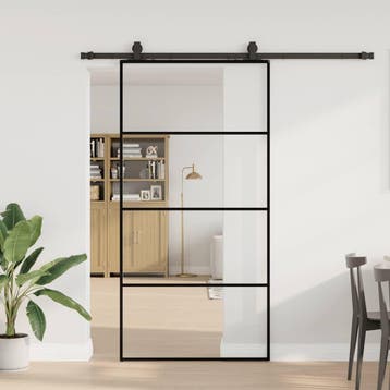 vidaXL Schuifdeur met beslagset 102,5x205 cm ESG glas zwart, Verzenden, Nieuw