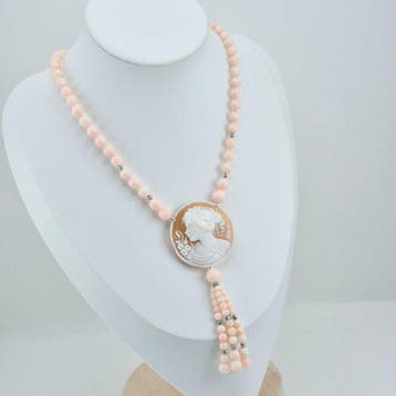 Koraal - Zilver - Halsketting - Roze koraal en camee, Nieuw