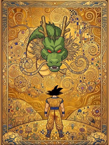 daveY - DRAGON BALL x KLIMT – SHENRON & GOKU IN GOLD BY, Nieuw