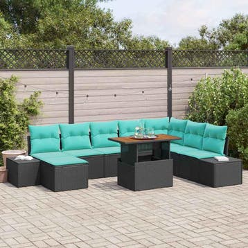 vidaXL Tuin Sofa Set 9 st Zwart Poly riet, Verzenden, Nieuw, Rotan, Meer dan 8 zitplaatsen