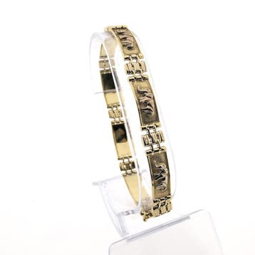 Bicolor gouden schakelarmband met olifanten, Sieraden, Tassen en Uiterlijk, Armbanden, Ophalen of Verzenden, Gebruikt, Goud, Goud