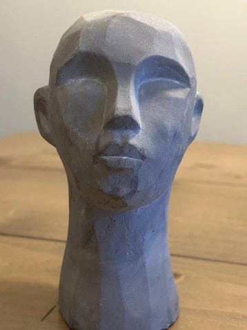 Vintage Abstract Stone Bust – Hand-Carved Human Head – 19th