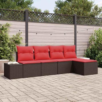 vidaXL Tuin Sofa Set 5 st Bruin poly rattan, Verzenden, Nieuw, Rotan, 5 zitplaatsen