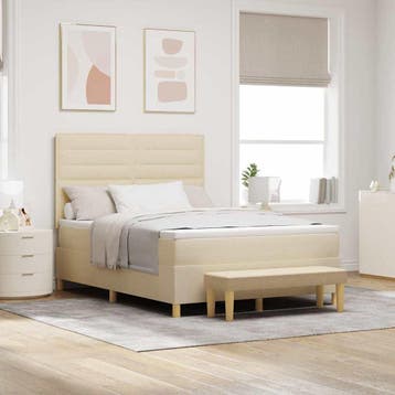 vidaXL Boxspring bed met hoofdeinde Crème 200 x 140 cm Stof, Verzenden, Nieuw, Tweepersoons, Crème