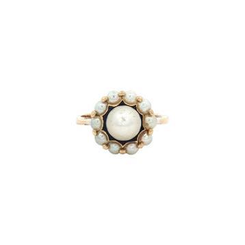Gouden ring met parel en emaille 18 kt, Ophalen of Verzenden, Nieuw