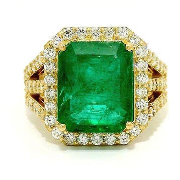Ring - 14 karaat Geel goud - 6.97ct. tw. Smaragd - Diamant, Nieuw
