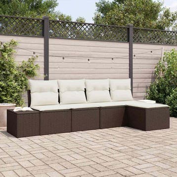 vidaXL Tuin Sofa Set 5 st Bruin poly rattan, Verzenden, Nieuw, Rotan, 5 zitplaatsen